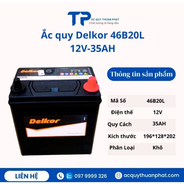 Ắc quy Delkor 46B20L 12V-35AH miễn bảo dưỡng