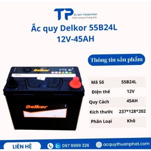 Ắc quy Delkor 55B24L 12V-45AH miễn bảo dưỡng