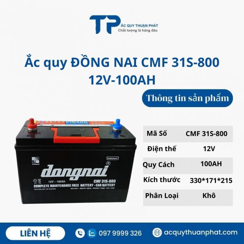 Ắc quy Đồng Nai CMF 31S800 12V-100AH miễn bảo dưỡng