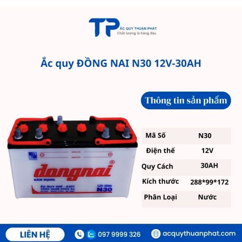 Ắc quy ĐỒNG NAI N30 12V-30AH giá tốt