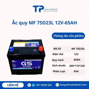 Ắc quy GS MF 75D23L 12V-65AH miễn bảo dưỡng