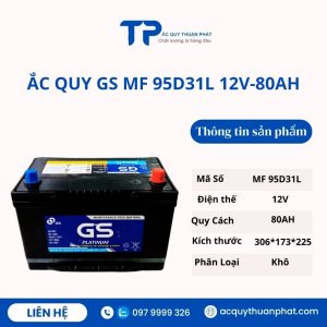 Ắc quy GS MF 95D31L 12V-80AH miễn bảo dưỡng