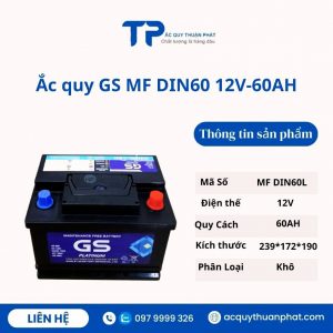 Ắc quy GS MF DIN60L 12V-60AH miễn bảo dưỡng