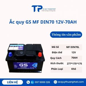 Ắc quy GS MF DIN70L 12V-70AH miễn bảo dưỡng
