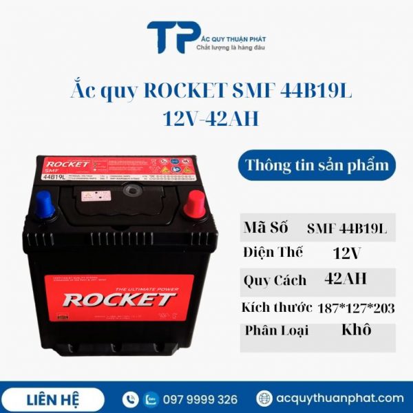 Ắc quy ROCKET SMF 44B19L 12V-42AH miễn bảo dưỡng