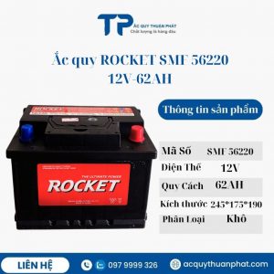 Ắc quy ROCKET SMF DIN56220 12V-62AH miễn bảo dưỡng