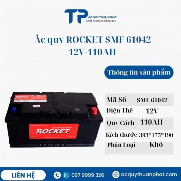 Ắc quy ROCKET SMF Din61042 12V-110AH miễn bảo dưỡng