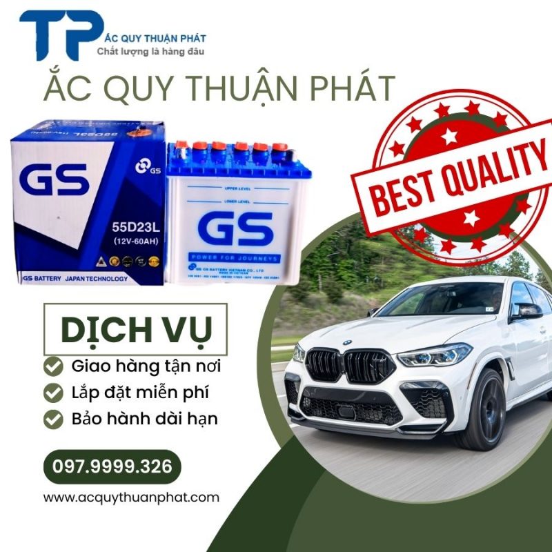 Ắc quy GS 55D23L 12V-60AH chuyên dùng cho xe tải