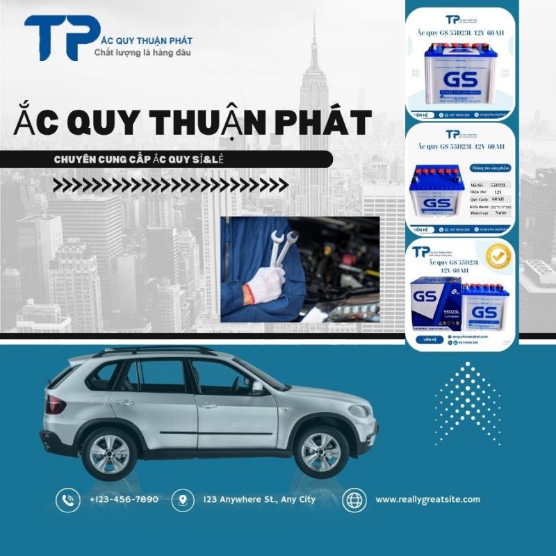 Ắc quy GS 55D23L 12V-60AH xe tải giá tốt