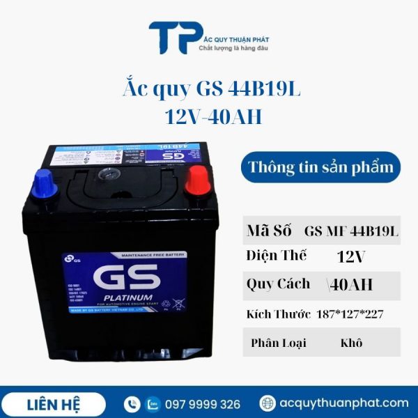 ẮC QUY GS MF 44B19L 12V-40AH miễn bảo dưỡng