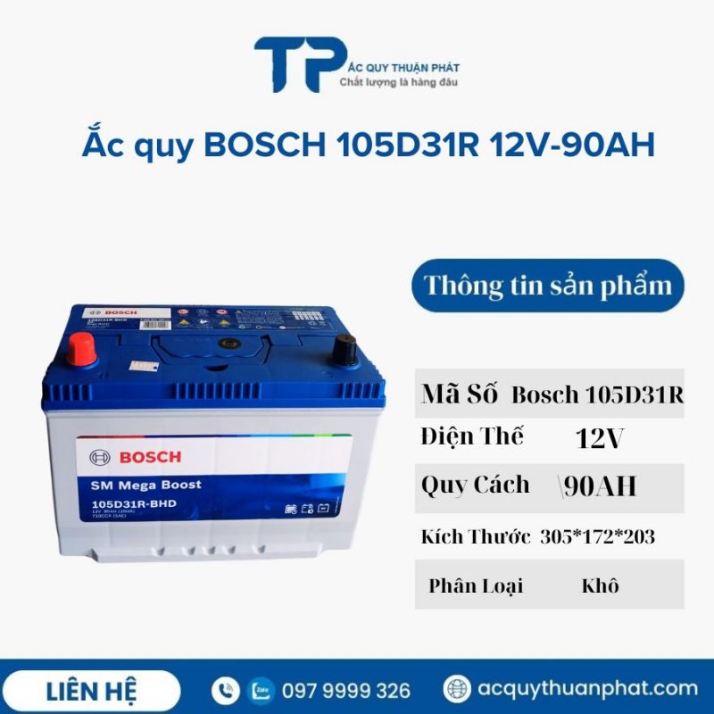 Ắc quy BOSCH 105D31R 12V-90AH miễn bảo dưỡng