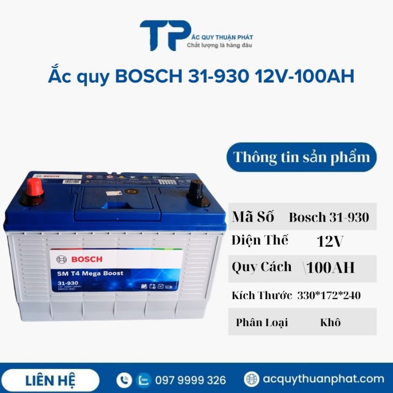 Ắc quy BOSCH 31-930 12V-100AH miễn bảo dưỡng