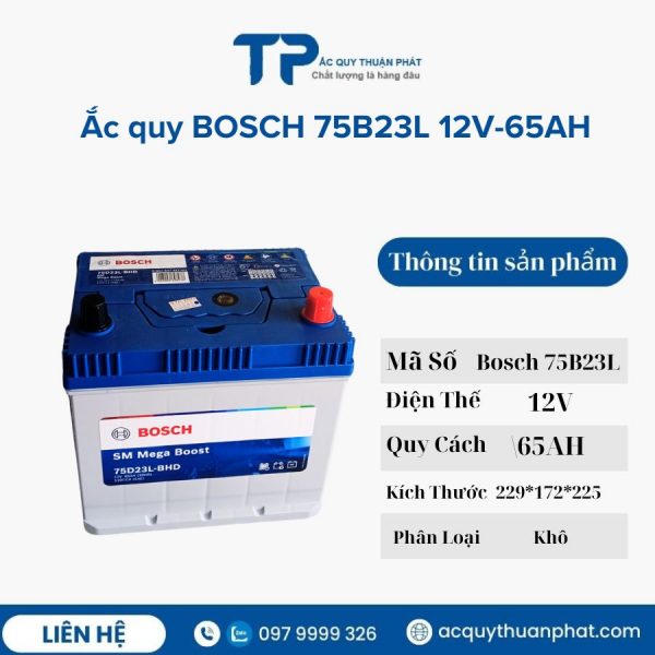 Ắc quy BOSCH 75D23L 12V-65AH miễn bảo dưỡng