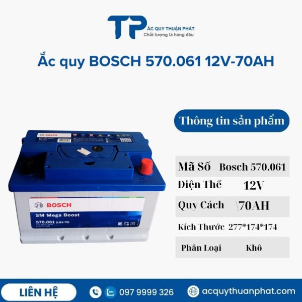 Ắc quy BOSCH DIN570.061 12V-70AH miễn bảo dưỡng