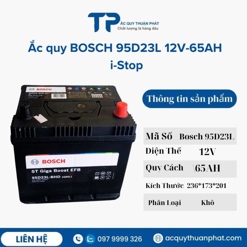 Ắc quy BOSCH Q85 95D23L 12V-65AH miễn bảo dưỡng