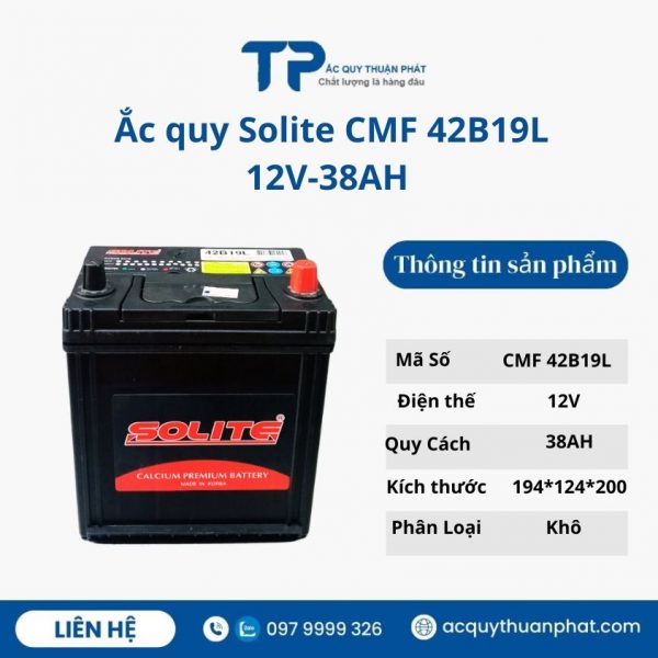 Ắc quy SOLITE CMF 42B19L 12V - 38AH miễn bảo dưỡng