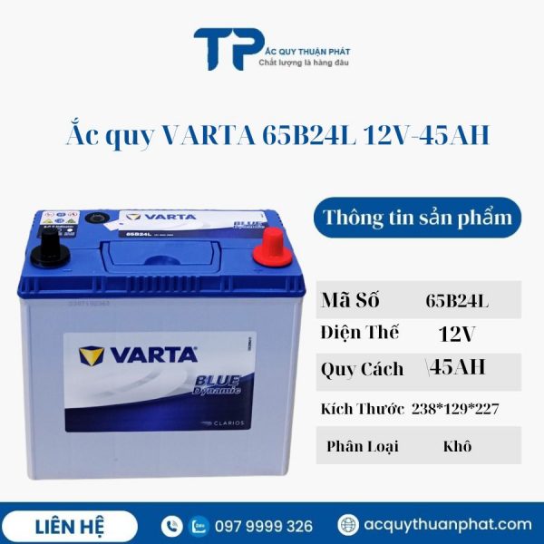 Ắc quy Varta 65B24L 12V-50AH miễn bảo dưỡng