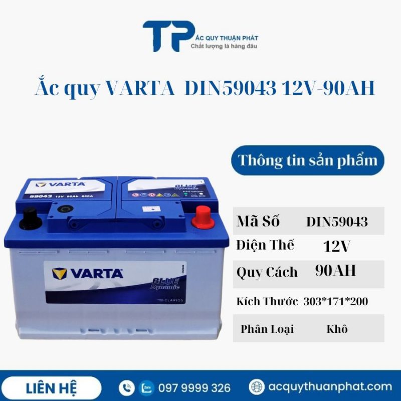 Ắc quy Varta Din59043 12V-90AH miễn bảo dưỡng