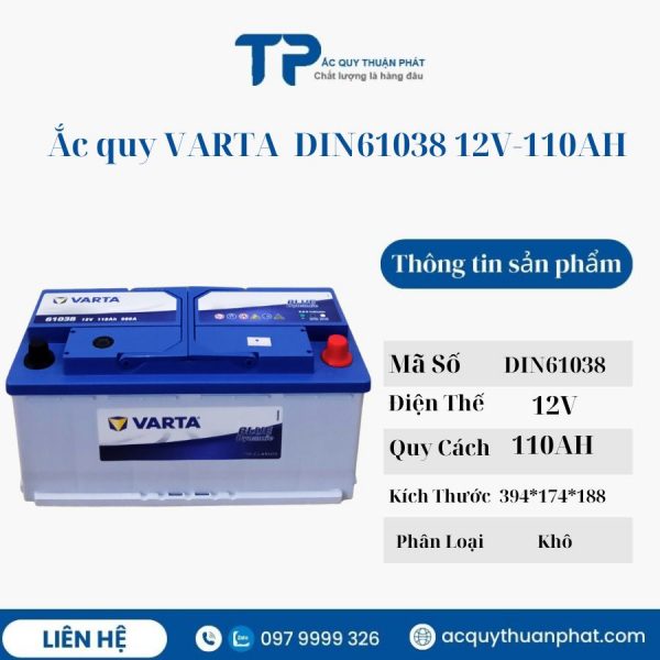 Ắc quy Varta Din61038 12V-110AH miễn bảo dưỡng