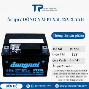 Ắc quy xe máy Đồng Nai PTX5L 12V-3.5AH miễn bảo dưỡng