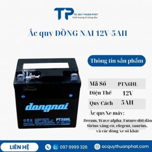 Ắc quy xe máy Đồng Nai PTX6HL 12V-5AH miễn bảo dưỡng