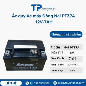 Ắc quy xe máy Đồng Nai PTZ7A 12V-7AH miễn bảo dưỡng