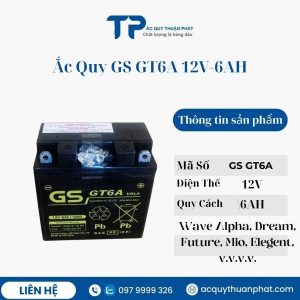 Ắc quy xe máy GS GT6A 12V-6AH miễn bảo dưỡng