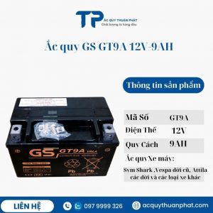 Ắc quy xe máy GS GT9A 12V-9AH miễn bảo dưỡng
