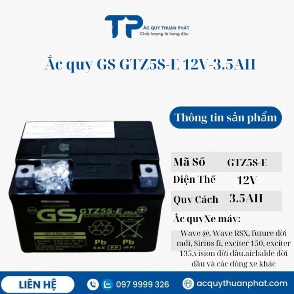 Ắc quy xe máy GS GTZ5S-E 12V-3.5AH miễn bảo dưỡng