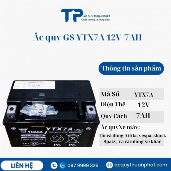 Ắc quy xe máy GS YTX7A 12V-7AH miễn bảo dưỡng