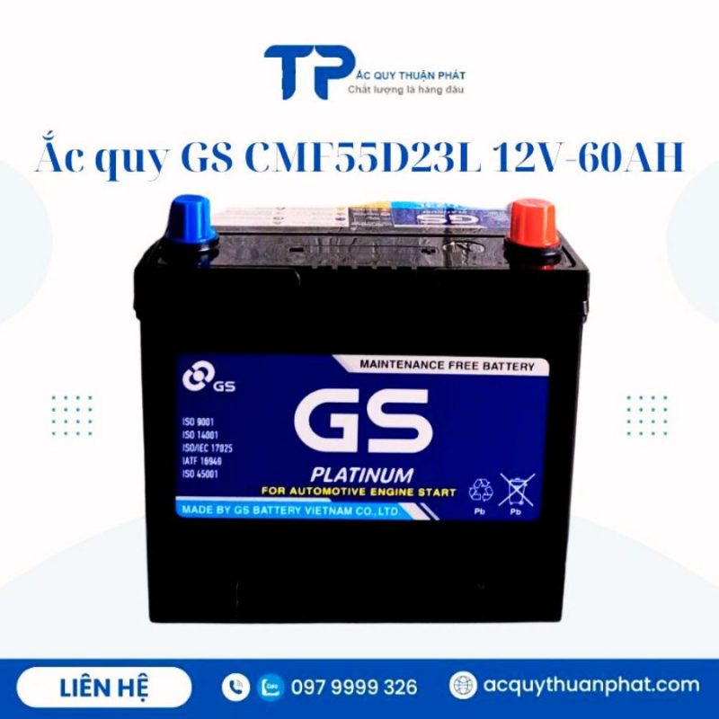 Ắc quy GS MF 55D23L 12V-60AH chính hãng