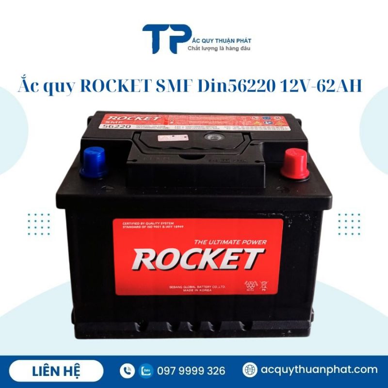 Ắc quy ROCKET SMF DIN56220 12V-62AH chính hãng