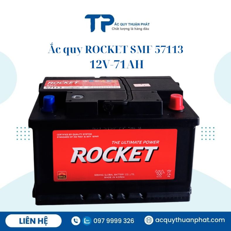 Ắc quy ROCKET DIN57113 12V-71AH chính hãng