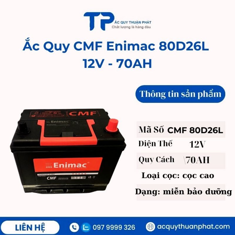 Ắc quy Enimac CMF 80D26L 12V - 70AH miễn bảo dưỡng