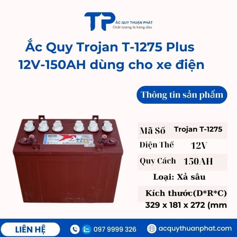 Ắc quy Trojan T-1275 Plus 12V 150AH dung cho xe điện