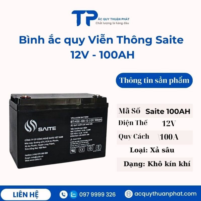 Bình ắc quy Viễn thông Saite 100AH chuyên xả sâu