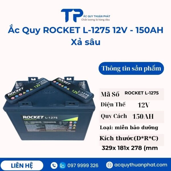 Ắc Quy Rocket L-1275 12V - 150AH xả sâu