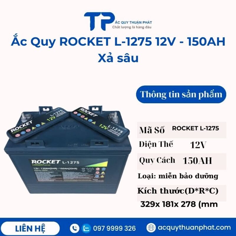 Ắc Quy Rocket L-1275 12V - 150AH xả sâu