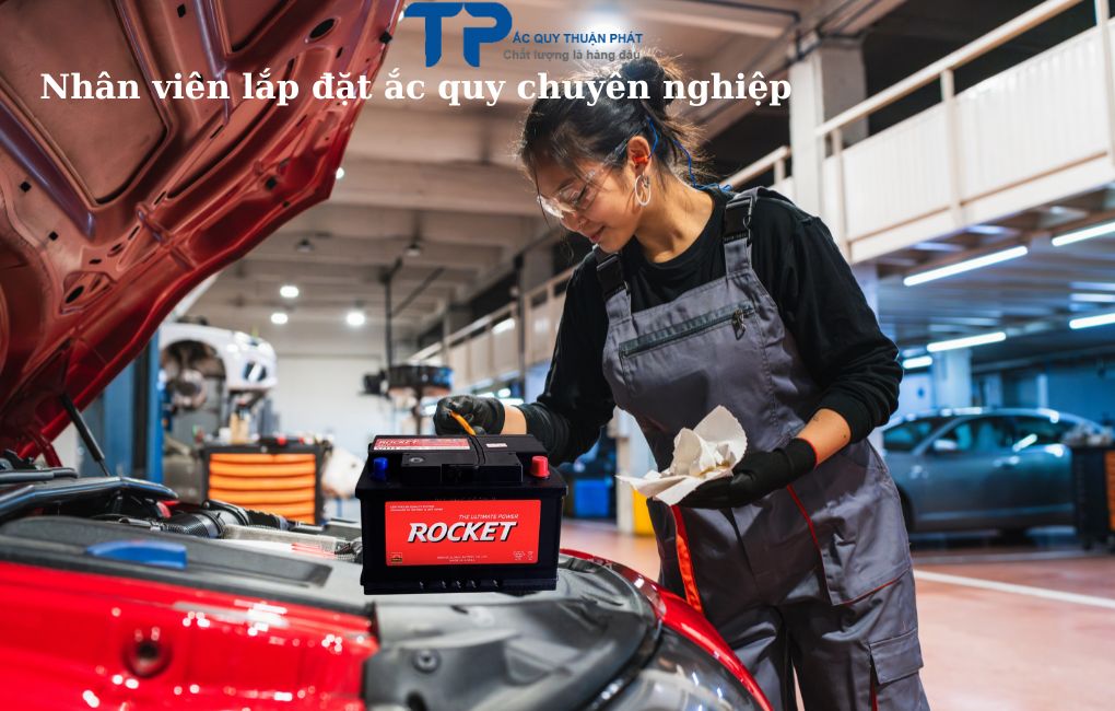 Nhân viên lắp đặt ắc quy chuyên nghiệp