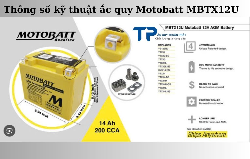 Thông số kỹ thuật ắc quy Motobatt MBTX12U