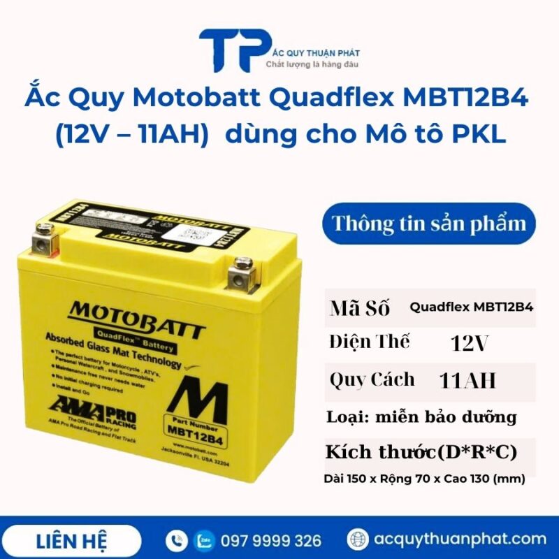 Ắc quy Motobatt Quadflex MBT12B4 12V - 11AH dùng cho mô tô PKL