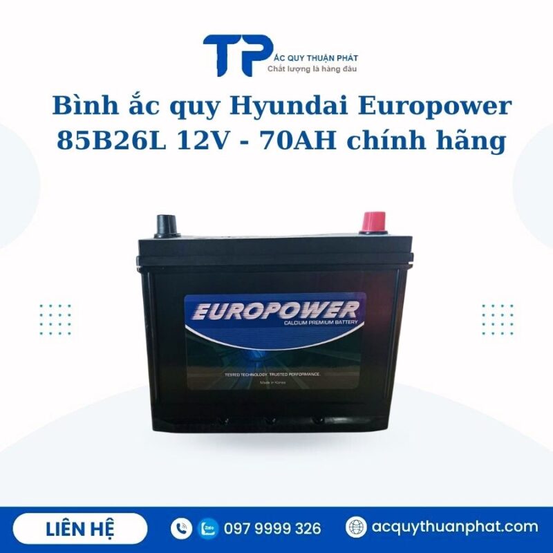 Ắc quy Hyundai Europower 85D26L 12V - 70AH chính hãng