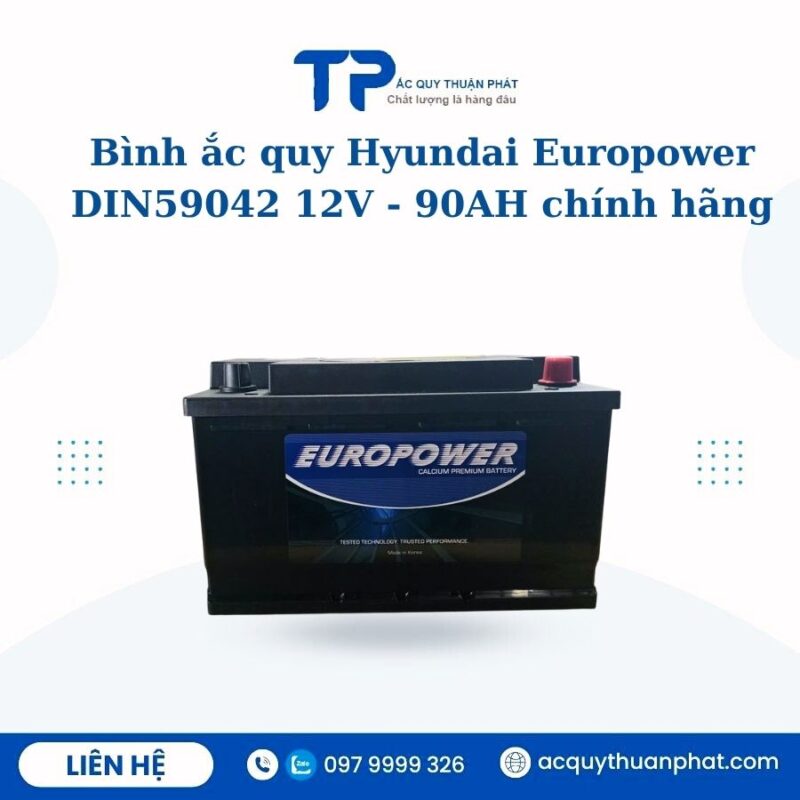 Ắc quy Hyundai Europower Din59042 12V - 90AH chính hãng