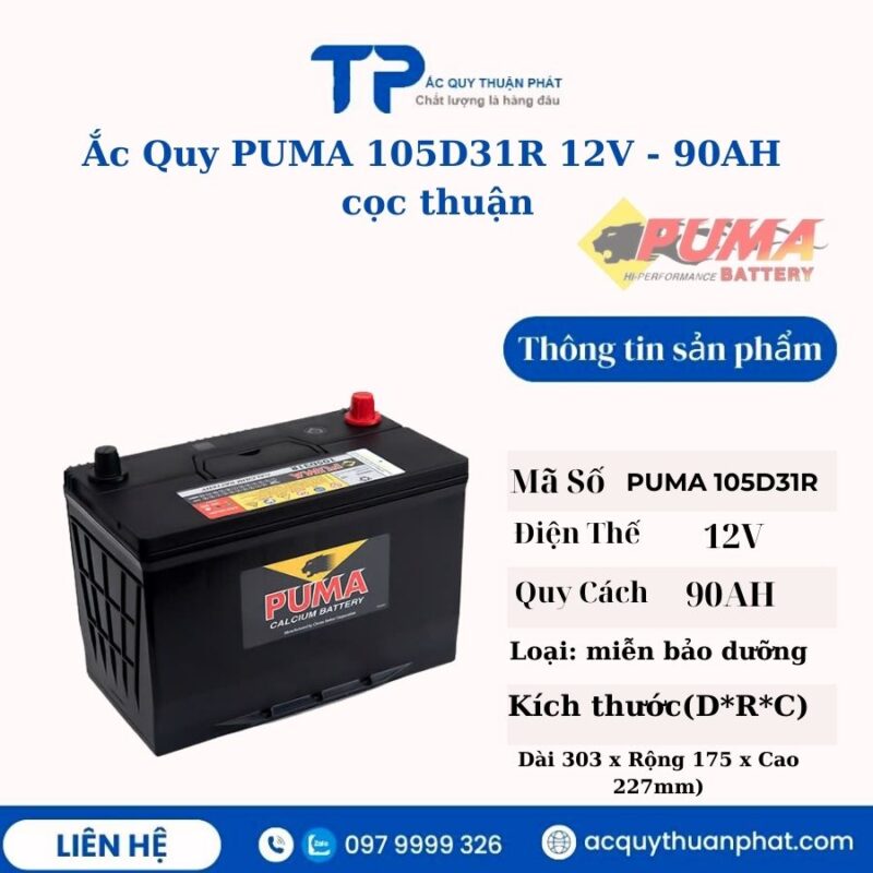 Ắc Quy PUMA 105D31R 12V - 90AH cọc thuận