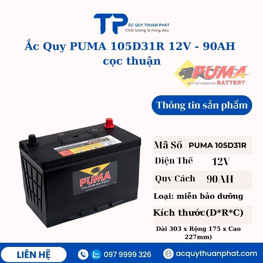 Ắc Quy PUMA 105D31R 12V - 90AH cọc thuận Ắc Quy PUMA 105D31R 12V - 90AH cọc thuận