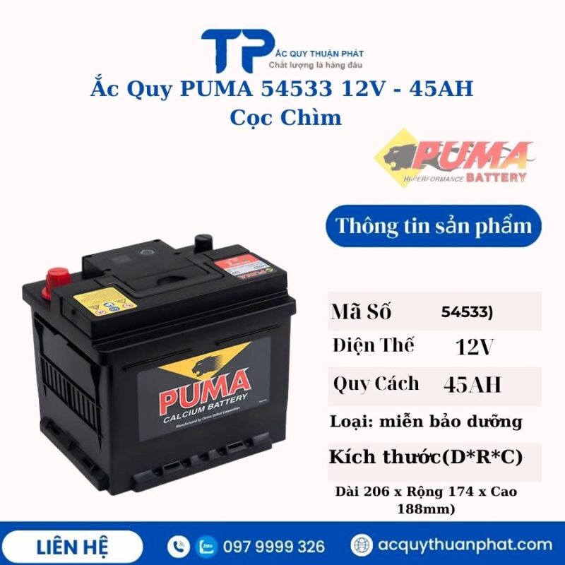 Ắc Quy PUMA 54533 12V - 45AH cọc chìm