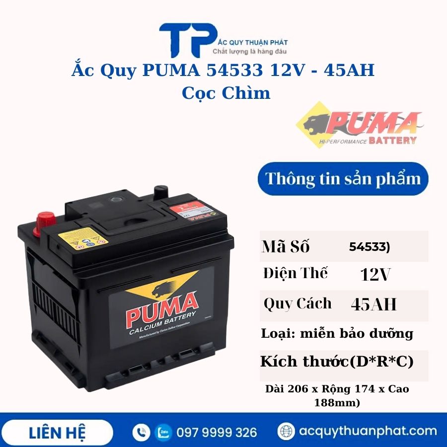 Ắc Quy PUMA 54533 12V - 45AH cọc chìm Ắc Quy PUMA 54533 12V - 45AH cọc chìm