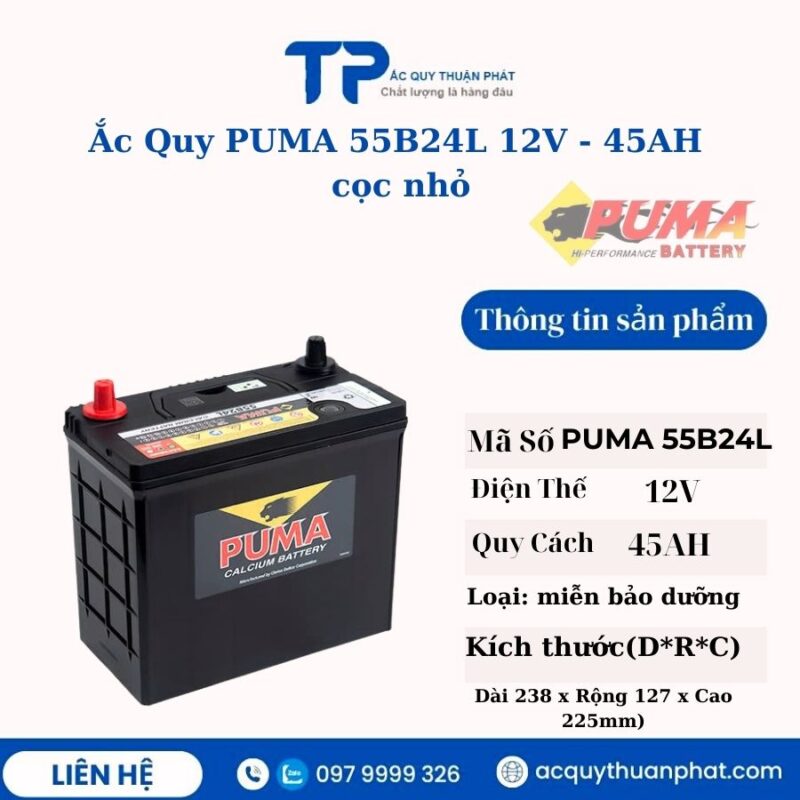 Ắc quy PUMA 55B24L 12V - 45AH cọc nhỏ