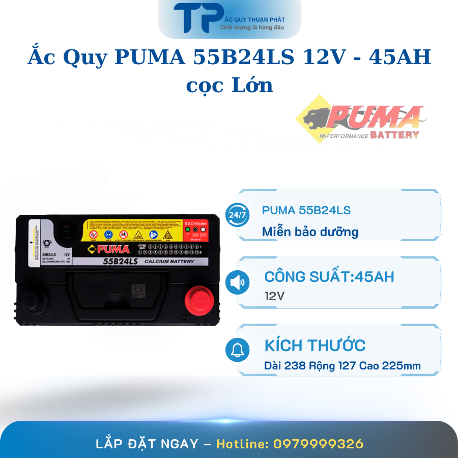 Ắc Quy PUMA 55B24LS 12V - 45AH cọc lớn Ắc Quy PUMA 55B24LS 12V - 45AH cọc lớn