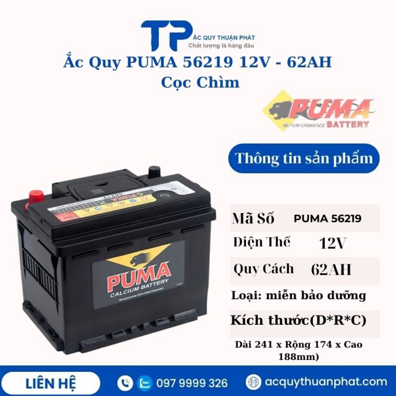 Ắc Quy PUMA 56219 12V - 62AH cọc chìm